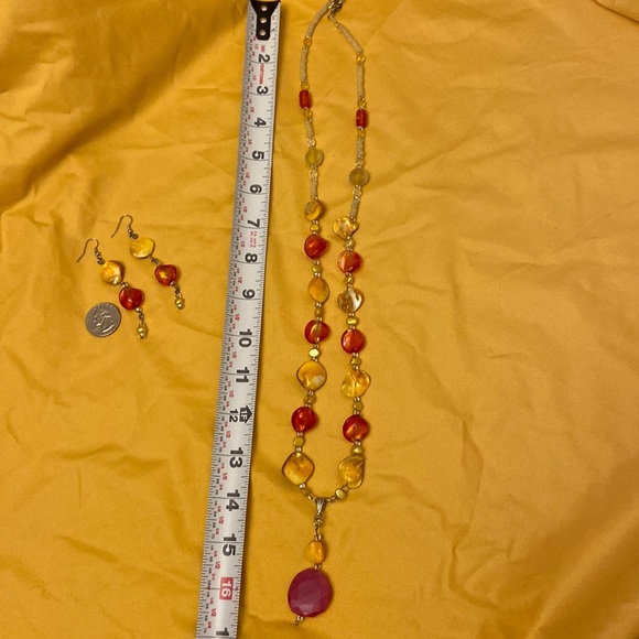 Handcrafted necklace set color red orange & yellow - Picture 6 of 10